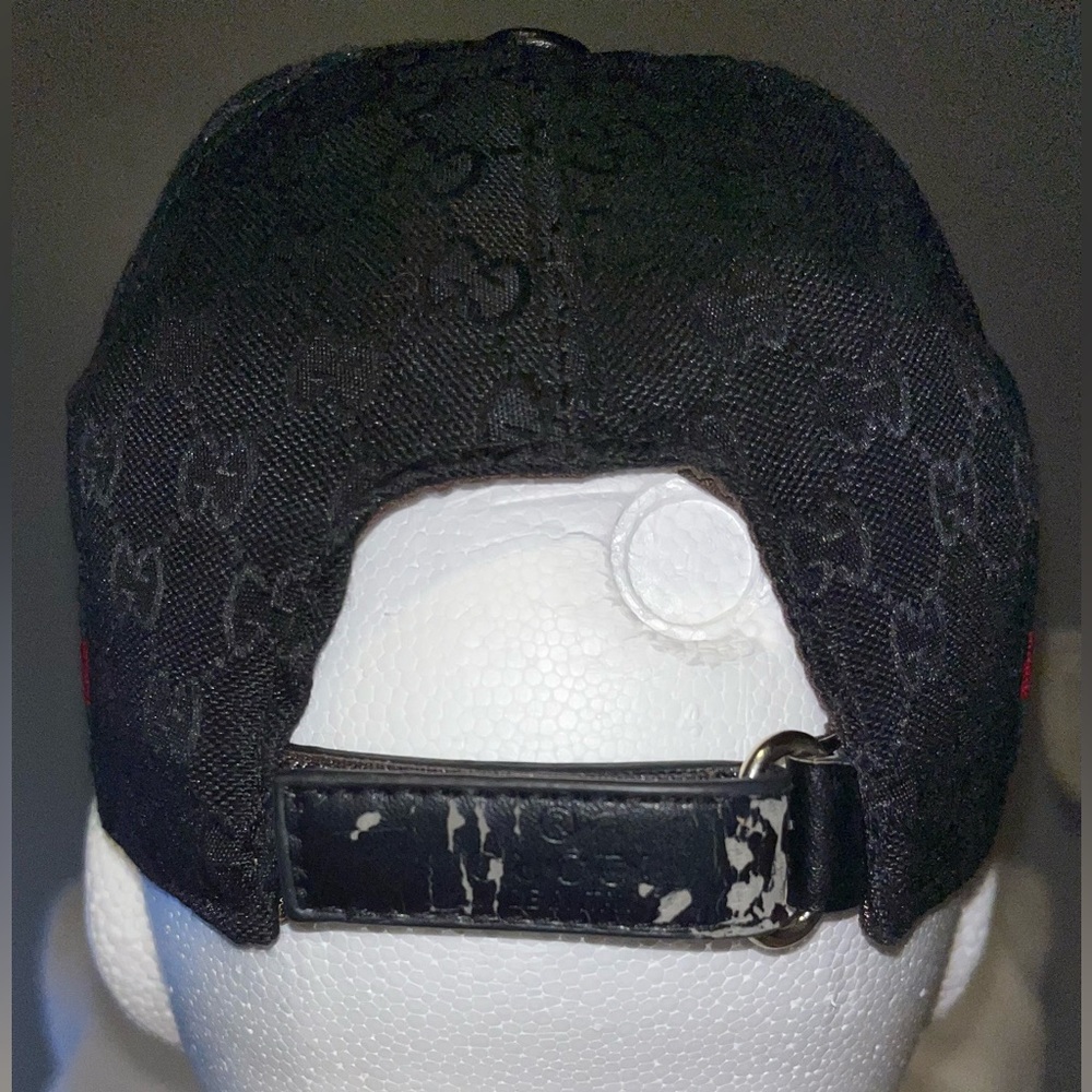 Black Gucci Hat Cap Adjustable Velcro Strap Unisex Red Green Web Stripe - Picture 6 of 9